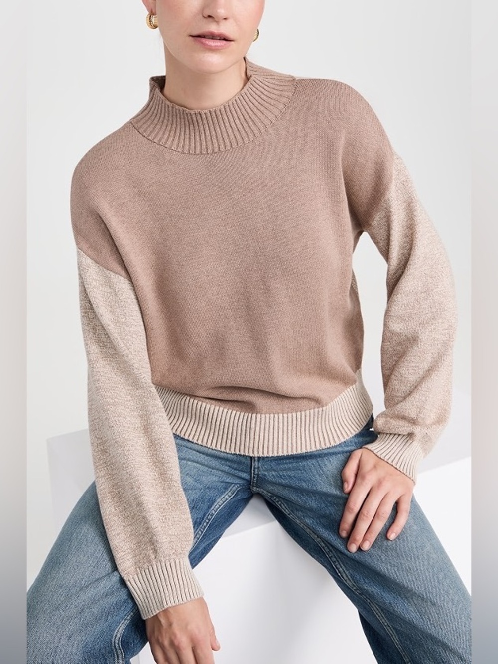 Monrow Cotton Cashmere Funnel Knit Sweater